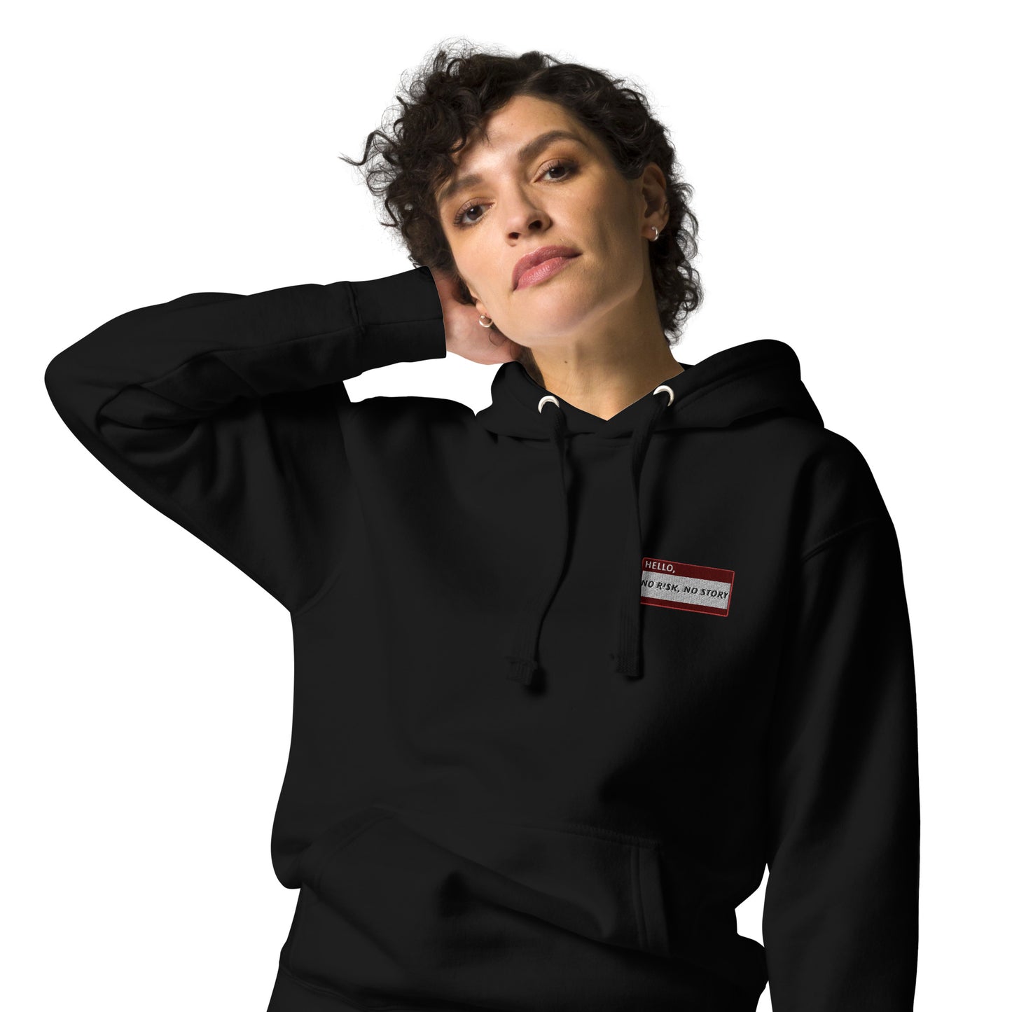 HELLO NO RISK, NO STORY - Name Tag Hoodie